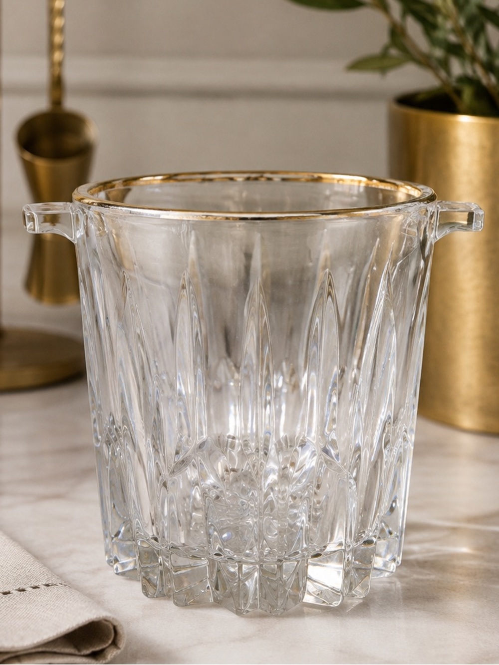 Vintage Gold Rim Crystal Ice Bucket | Petite Bar Cart Accent